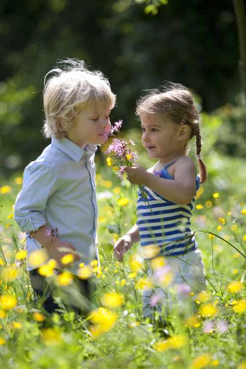 002g MICHAEL DADSON Little Boy And Girl Picking Flowers In The Park